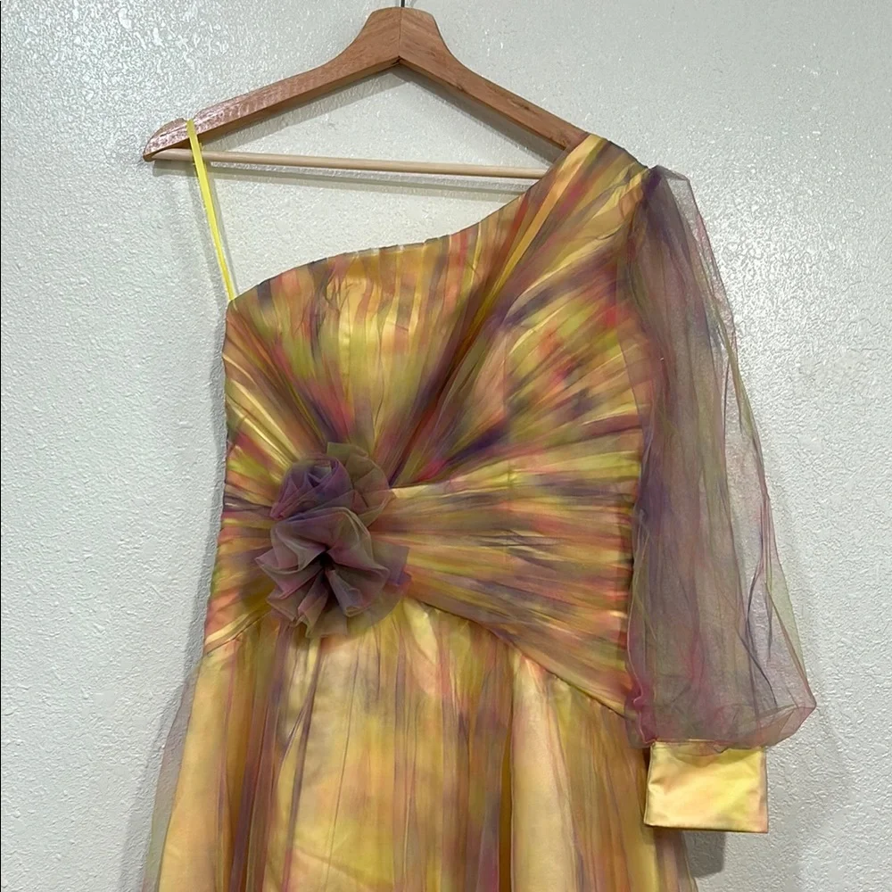VIP GIRL WOMEN GOLD ASYMMETRICAL ONE SHOULDER GOWN SZ 6 - Picture 4 of 15